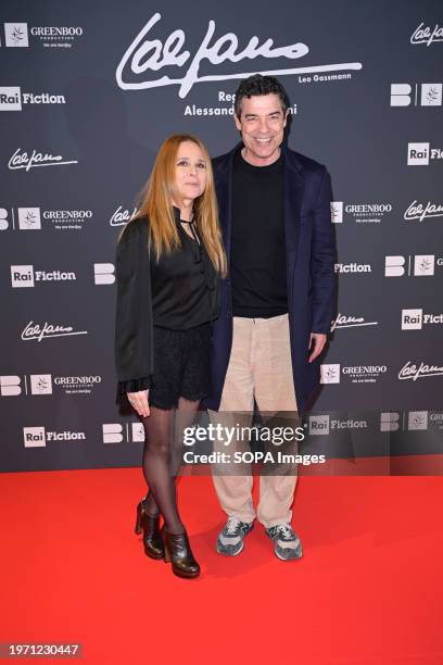 Sabrina Knaflitz and Alessandro Gassmann attend at the red carpet of the Rai tv movie "Califano" at The Space Cinema Moderno.