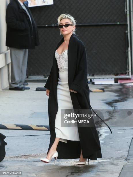 Florence Pugh is seen arriving at "Jimmy Kimmel Live!" on February 1, 2024 in Hollywood, California.