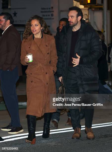 Margarita Levieva and Charlie Cox are seen on the set of the show "Daredevil: Born Again" on February 01, 2024 in New York City.