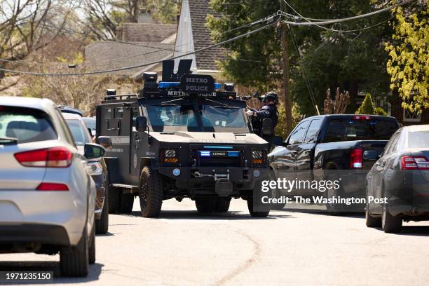 The SWAT team and other law enforcement arriving at a Nashville neighborhood after the Covenant School shooting in Nashville, TN on March 27, 2023.