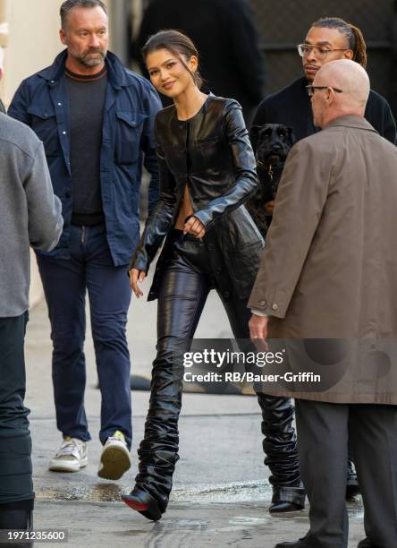 Zendaya is seen arriving at "Jimmy Kimmel Live!" on February 01, 2024 in Los Angeles, California.