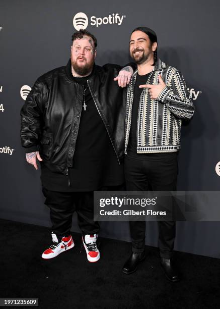 Jelly Roll and Noah Kahan at the Spotify Best New Artist Party held at Paramount Studios on February 1, 2024 in Los Angeles, California.