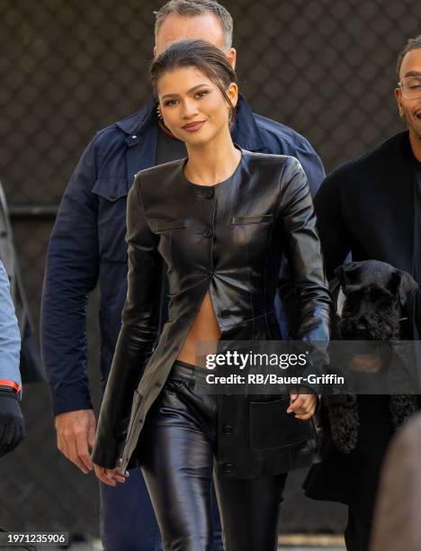 Zendaya is seen arriving at "Jimmy Kimmel Live!" on February 01, 2024 in Los Angeles, California.