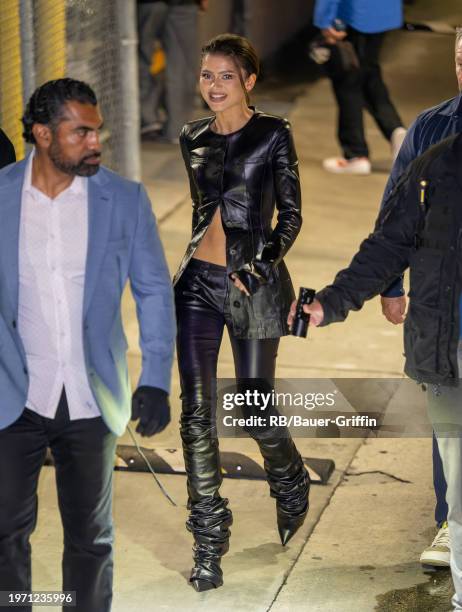 Zendaya is seen arriving at "Jimmy Kimmel Live!" on February 01, 2024 in Los Angeles, California.