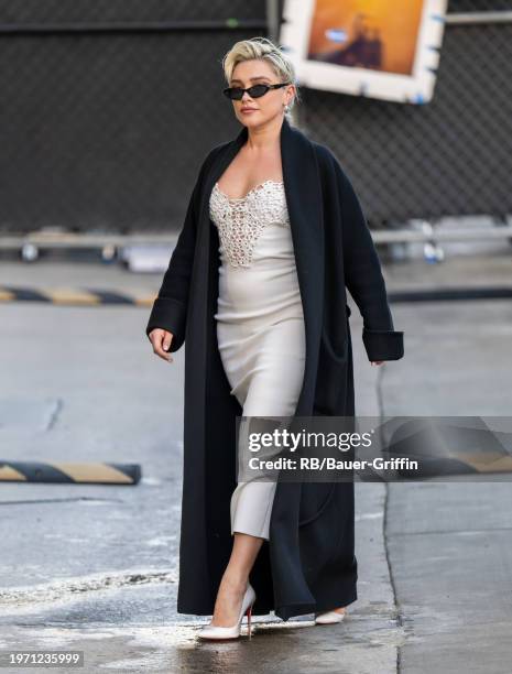 Florence Pugh is seen arriving at "Jimmy Kimmel Live!" on February 01, 2024 in Los Angeles, California.
