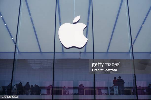 The logo of Apple is pictured in Hangzhou city, Zhejiang province, China, February 2, 2024.