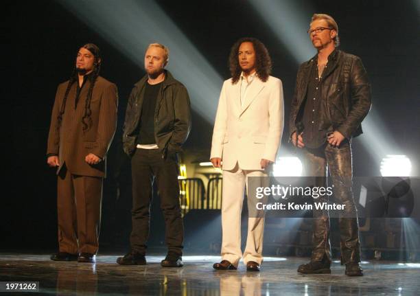 Metallica poses during rehearses at the mtvICON: Metallica tribute special held at the Universal Amphitheatre on May 3rd, 2003 in Universal City,...