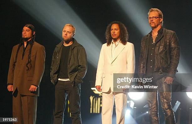 Metallica poses during rehearses at the mtvICON: Metallica tribute special held at the Universal Amphitheatre on May 3rd, 2003 in Universal City,...