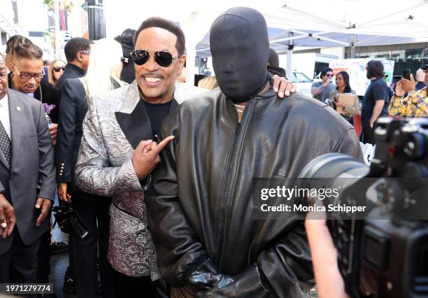 Charlie Wilson and Kanye West attend the ceremony as Charlie Wilson is honored with star on the Hollywood Walk Of Fame on January 29, 2024 in...