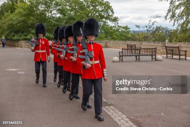 The King's Guard being relieved from their post in Windsor Castel at Windsor, on July 21 in London, United Kingdom.