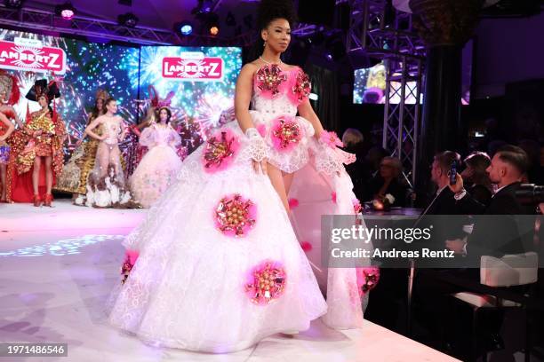 Model walks down the runway during a fashion show at the Lambertz Monday Night 2024 on January 29, 2024 in Cologne, Germany.