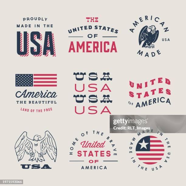 mid-century retro usa badge designs - bald eagle stock illustrations