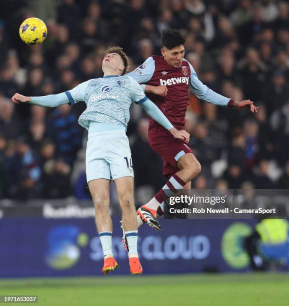 Bournemouth's Alex Scott and West Ham United's Edson Alvarez during the Premier League match between West Ham United and AFC Bournemouth at London...