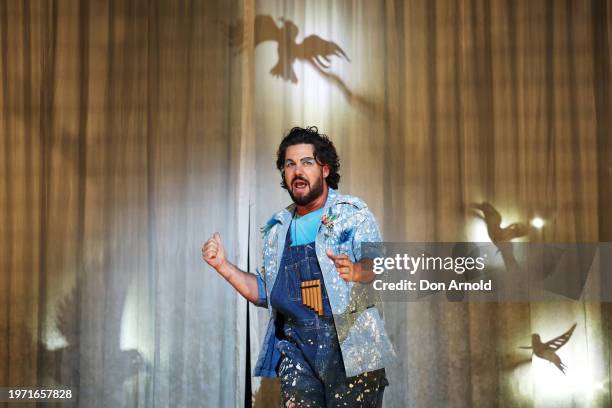 Ben Mingay plays the role of Papageno during the final dress rehearsal of "The Magic Flute" at Sydney Opera House on January 30, 2024 in Sydney,...