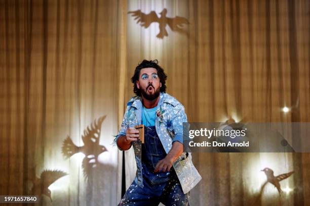 Ben Mingay plays the role of Papageno during the final dress rehearsal of "The Magic Flute" at Sydney Opera House on January 30, 2024 in Sydney,...