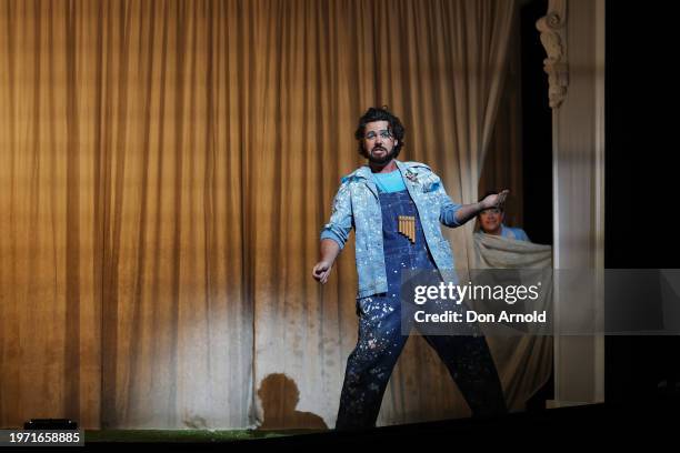 Ben Mingay plays the role of Papageno and Michael Smallwood the role of Tamino during the final dress rehearsal of "The Magic Flute" at Sydney Opera...