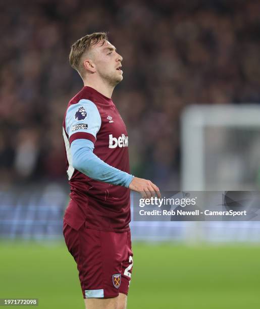 West Ham United's Jarrod Bowen during the Premier League match between West Ham United and AFC Bournemouth at London Stadium on February 1, 2024 in...