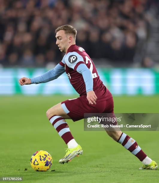 West Ham United's Jarrod Bowen during the Premier League match between West Ham United and AFC Bournemouth at London Stadium on February 1, 2024 in...