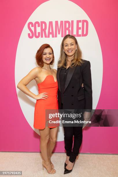 Leah McKendrick and Yvonne Strahovski attend the Los Angeles premiere of Lionsgate's 'Scrambled' at AMC Century City 15 on January 29, 2024 in Los...