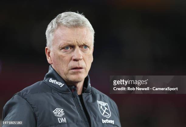 West Ham United manager David Moyes during the Premier League match between West Ham United and AFC Bournemouth at London Stadium on February 1, 2024...