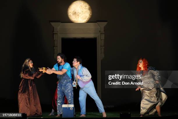 Ben Mingay plays the role of Papageno and Michael Smallwood the role of Tamino during the final dress rehearsal of "The Magic Flute" at Sydney Opera...