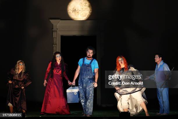 Ben Mingay plays the role of Papageno and Michael Smallwood the role of Tamino during the final dress rehearsal of "The Magic Flute" at Sydney Opera...