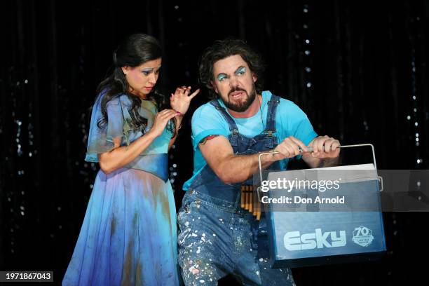 Ben Mingay plays the role of Papageno and Stacey Alleaume the role of Pamina during the final dress rehearsal of "The Magic Flute" at Sydney Opera...