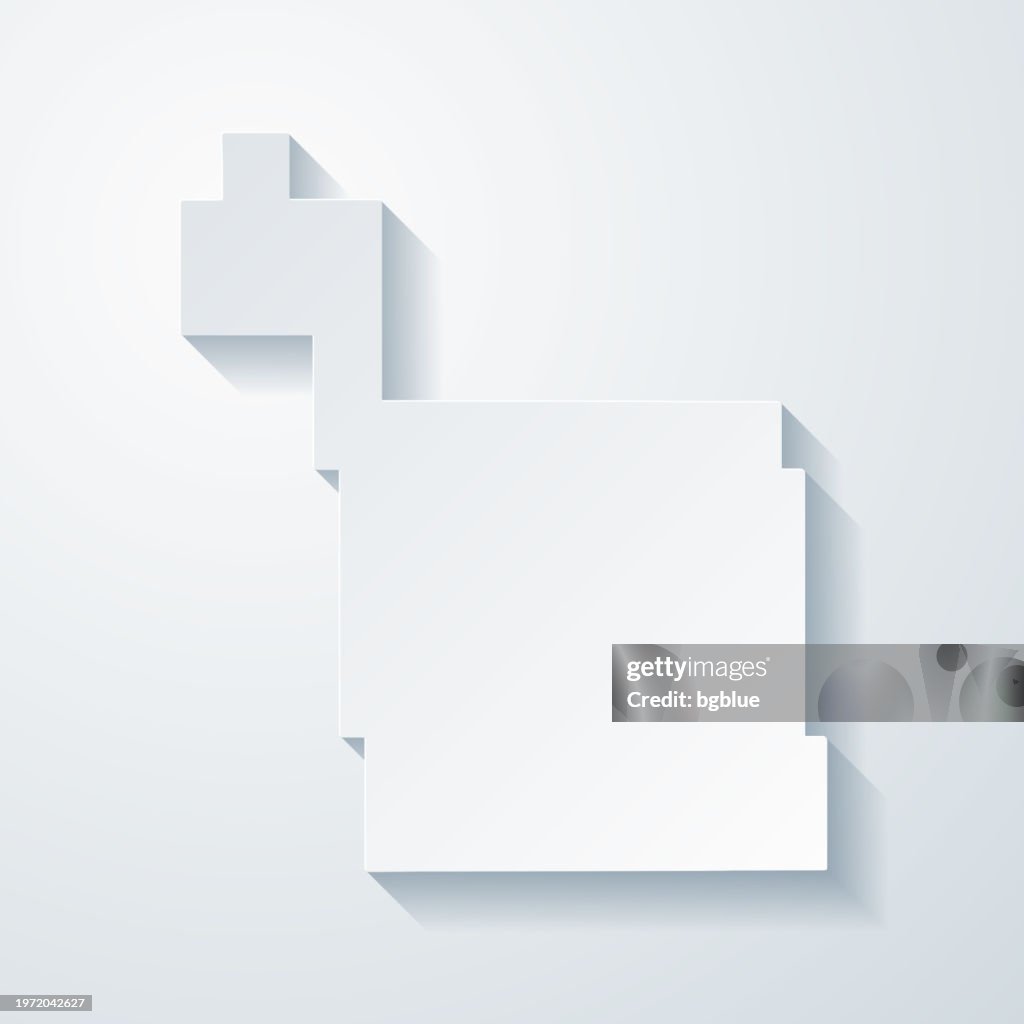 Ward County, North Dakota. Map with paper cut effect on blank background