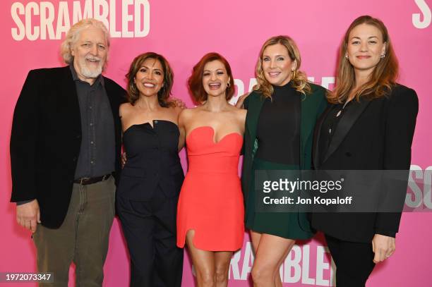 Clancy Brown, Laura Ceron, Leah McKendrick, June Diane Raphael and Yvonne Strahovski attend "Scrambled" Los Angeles Premiere at AMC Century City on...