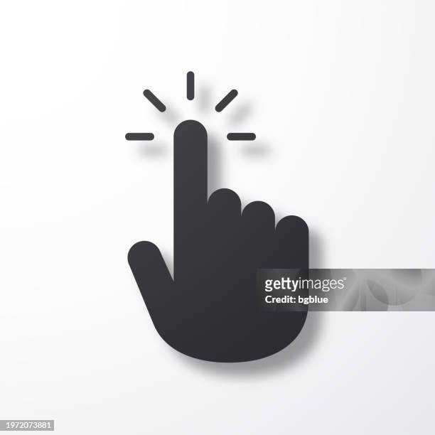 click with hand cursor. icon with shadow on white background - cursor hand stock-grafiken, -clipart, -cartoons und -symbole