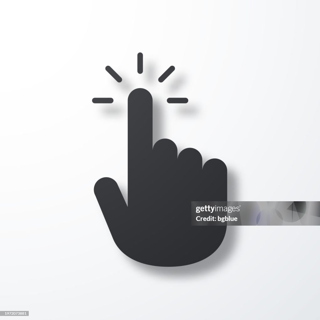 Klicken Sie mit dem Handcursor. Symbol mit Schatten auf weißem Hintergrund