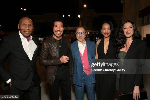 Steven Ivory, Lionel Richie, Michael Chow, Lisa Parigi, and Vanessa Chow attend "The Greatest Night in Pop" Los Angeles Screening at The Egyptian...