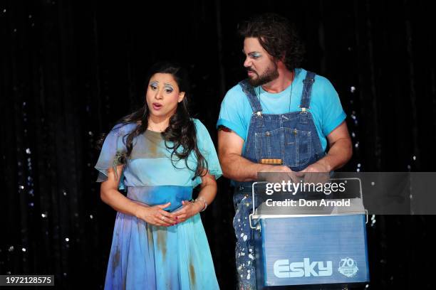 Ben Mingay plays the role of Papageno and Stacey Alleaume the role of Pamina during the final dress rehearsal of "The Magic Flute" at Sydney Opera...