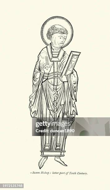 vestments, costume of a saxon bishop of the 10th century, history religous fashion - anglo-saxon-culture stock illustrations