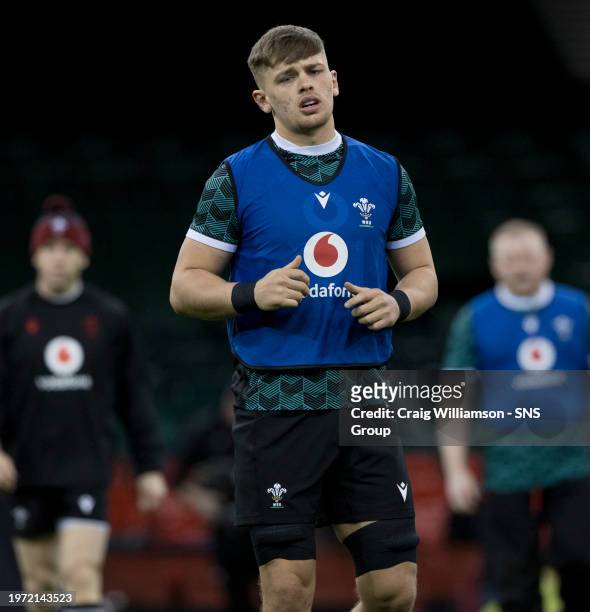 Alex Mann during the Wales MD-1 Captains Run training session at the Principality Stadium, on February 02 in Cardiff, Scotland.
