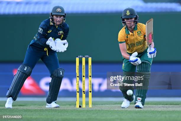 Anneke Bosch of South Africa bats during game three of the Women's T20 International series between Australia and South Africa at Blundstone Arena on...