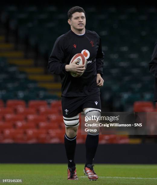 James Botham during the Wales MD-1 Captains Run training session at the Principality Stadium, on February 02 in Cardiff, Scotland.