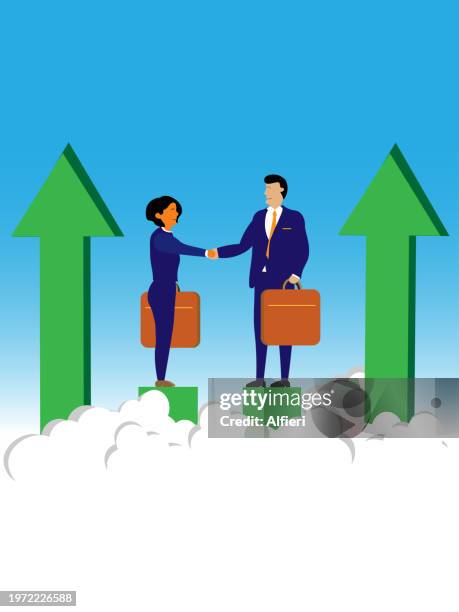 teamwork success - handshake blue background stock illustrations