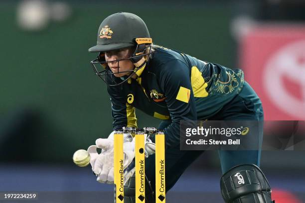 Alyssa Healy of Australia in action during game three of the Women's T20 International series between Australia and South Africa at Blundstone Arena...