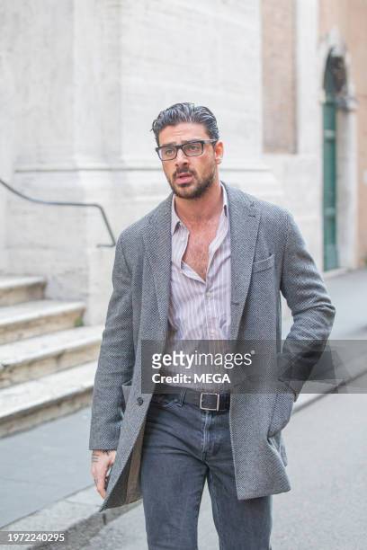 Michele Morrone is seen out in Rome on February 1, 2024 in Rome, Italy.
