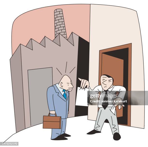 businessman unable to pay his debt - bailiff stock illustrations