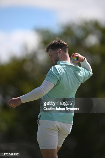 Michael Stewart of Scotland applies sunblock during day two of the SDC Open at Zebula Golf Estate & Spa on February 2, 2024 in Limpopo, South Africa.