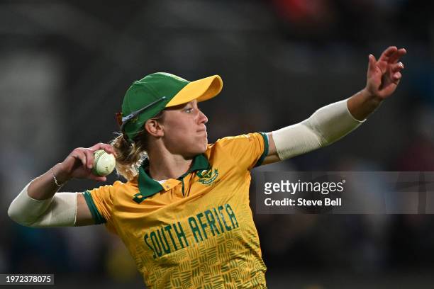 Anneke Bosch of South Africa fields the ball during game three of the Women's T20 International series between Australia and South Africa at...
