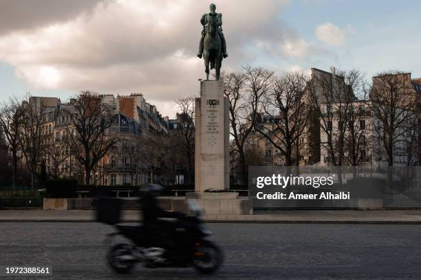 The equestrian statue of Marshal Foch on January 29, 2024 in Paris, France. The city is gearing up to host the XXXIII Olympic Summer Games, from 26...