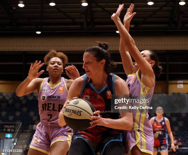 Kelsey Griffin of the Spirit in action during the WNBL match between Bendigo Spirit and Melbourne Boomers at Red Energy Arena, on January 30 in...