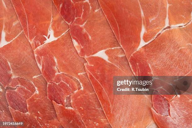 spanish jamon iberico sliced - cure 2013 stock pictures, royalty-free photos & images