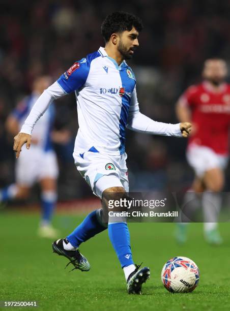 Dilan Markanday of Blackburn Rovers on the ball during the Emirates FA Cup Fourth Round match between Blackburn Rovers and Wrexham at Ewood Park on...