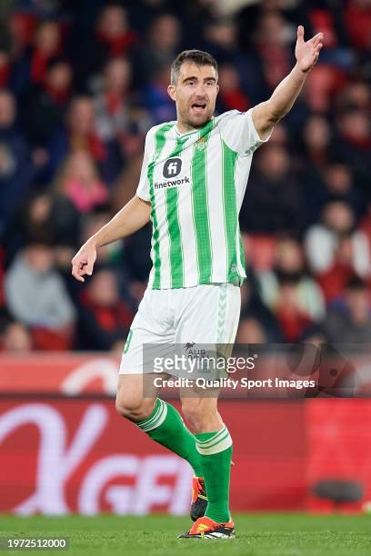 Sokratis Papastathopoulos of Real Betis reacts during the LaLiga EA Sports match between RCD Mallorca and Real Betis at Estadi de Son Moix on January...