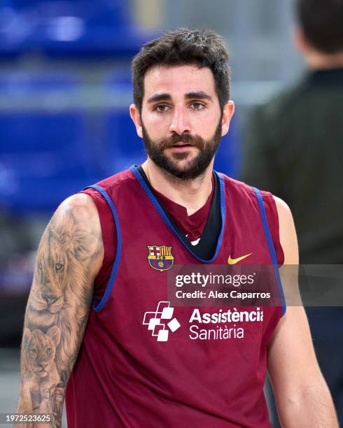 Former NBA player Ricky Rubio takes part in a FC Barcelona training session at Palau Blaugrana on January 30, 2024 in Barcelona, Spain. The Spanish...