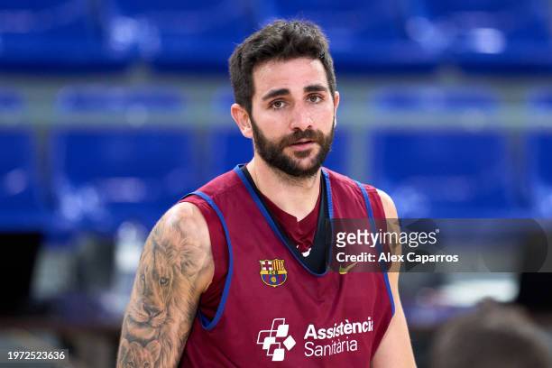 Former NBA player Ricky Rubio takes part in a FC Barcelona training session at Palau Blaugrana on January 30, 2024 in Barcelona, Spain. The Spanish...